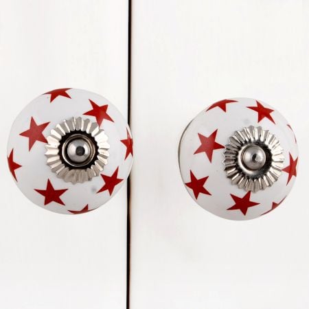 White Red Star Ceramic Knob